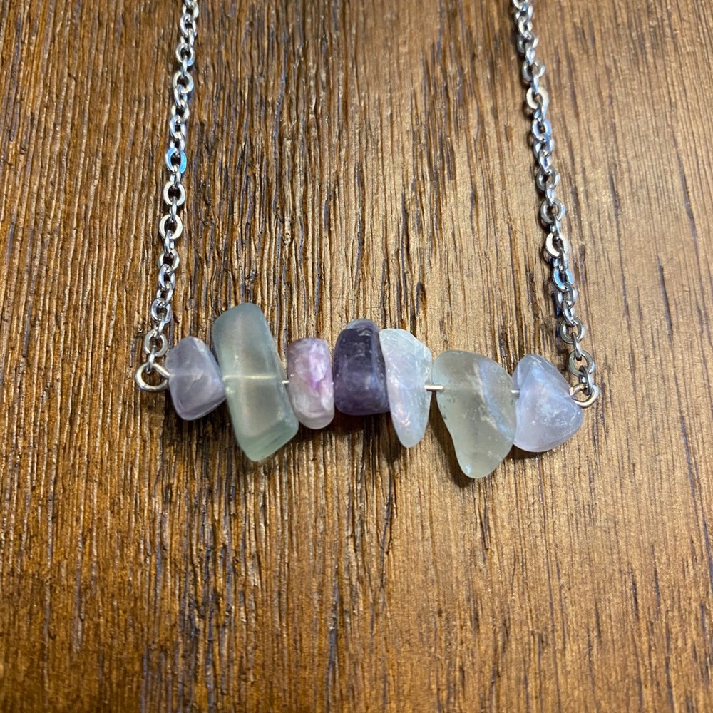 🟢🟣Fluorite & Silver Necklace